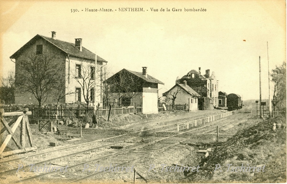 Sentheim-La-gare-bombarde-1914-r